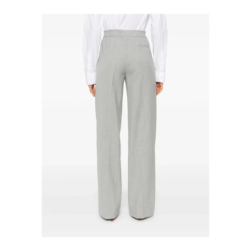 Light gray twinset women wool blend high-waisted wide-leg trousers with tailored fit and zip button closure it 44