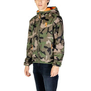 US Polo Assn. Herrenblazer, klassische Passform, Baumwollmischung, Kapuzenjacke mit Camouflage-Muster und orangefarbenen Reißverschlussdetails