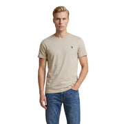 U.S. Polo Assn. men cotton t shirt beige short-sleeved crew neck with small embroidered logo on left chest