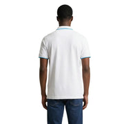 U.S. Polo Assn. men polo shirt classic fit in white cotton with light blue trim on collar and sleeve cuffs size L