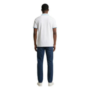 White us polo assn men polo shirt classic fit cotton with light blue trim on collar and sleeve cuffs size l