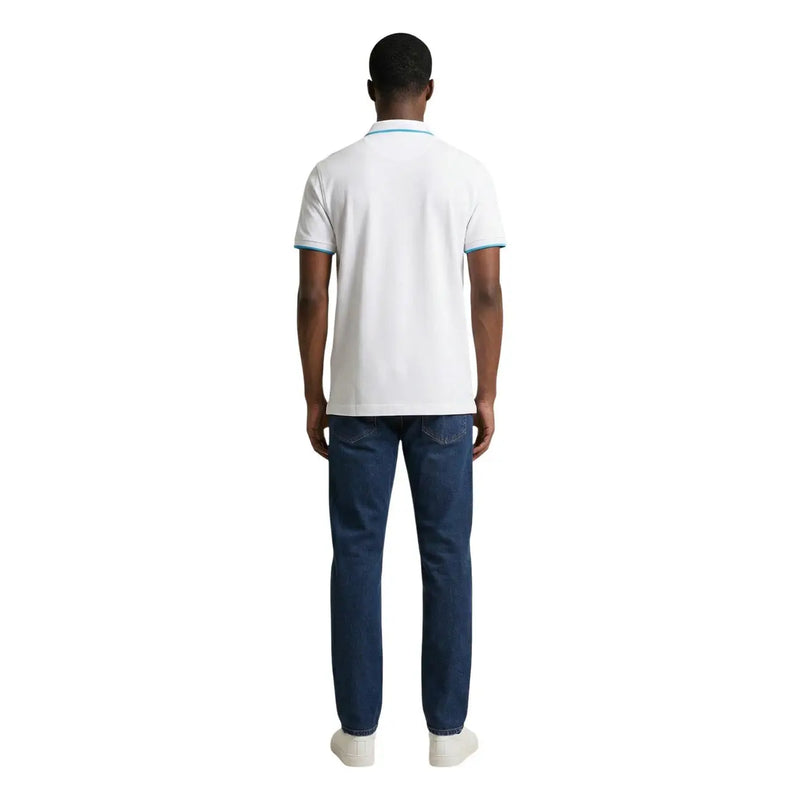 White us polo assn men polo shirt classic fit cotton with light blue trim on collar and sleeve cuffs size l