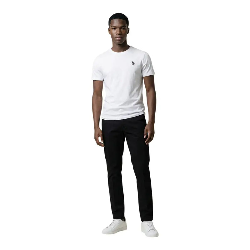 White short-sleeved cotton t-shirt with small embroidered U.s. Polo Assn. logo on the left chest for men