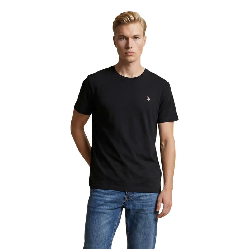 U.s. polo assn. men medium classic fit black cotton t shirt with short sleeves and small embroidered logo on left chest