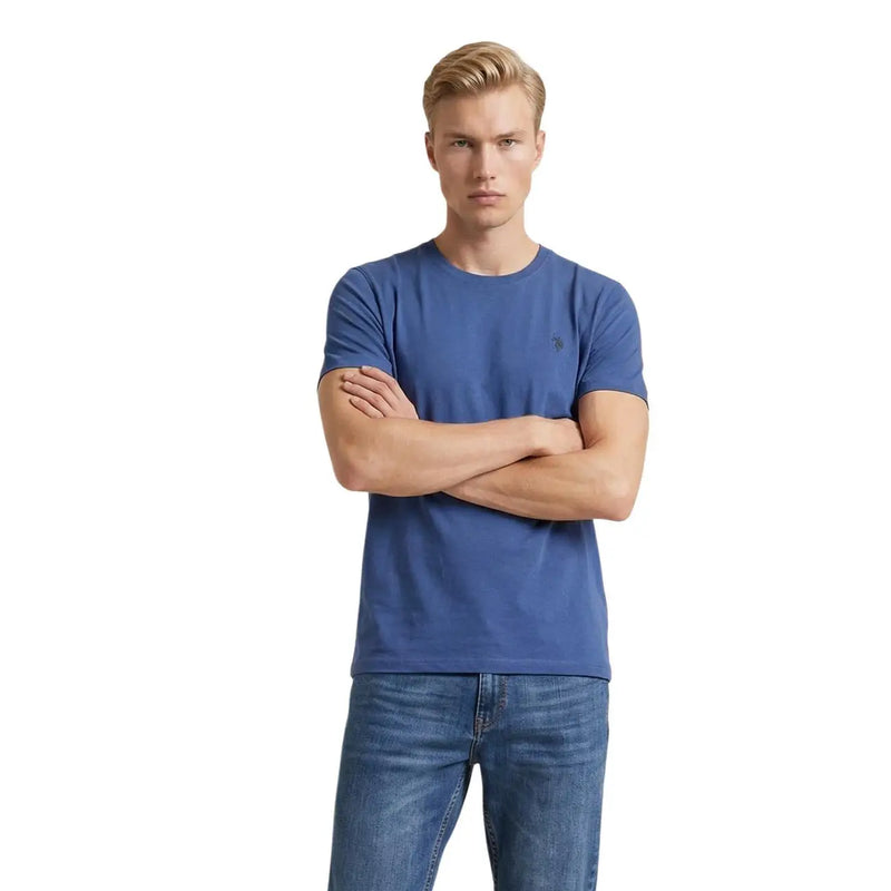 Blue cotton classic fit crew-neck t-shirt with small embroidered logo on left chest by U.S. Polo Assn. for men medium size