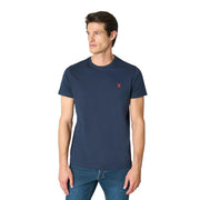 Navy blue u.s. polo assn. men t shirt cotton classic fit with short sleeves crew neck and red embroidered logo