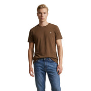 Brown short-sleeved cotton t shirt with small embroidered logo on left chest by U.S. Polo Assn. classic fit medium