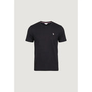 Black short-sleeved cotton crew neck t-shirt with small white embroidered logo on left chest u.s. polo assn. medium classic fit