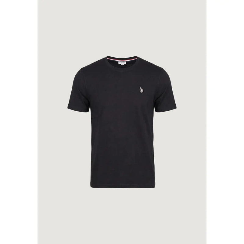 Black short-sleeved cotton crew neck t-shirt with small white embroidered logo on left chest u.s. polo assn. medium classic fit