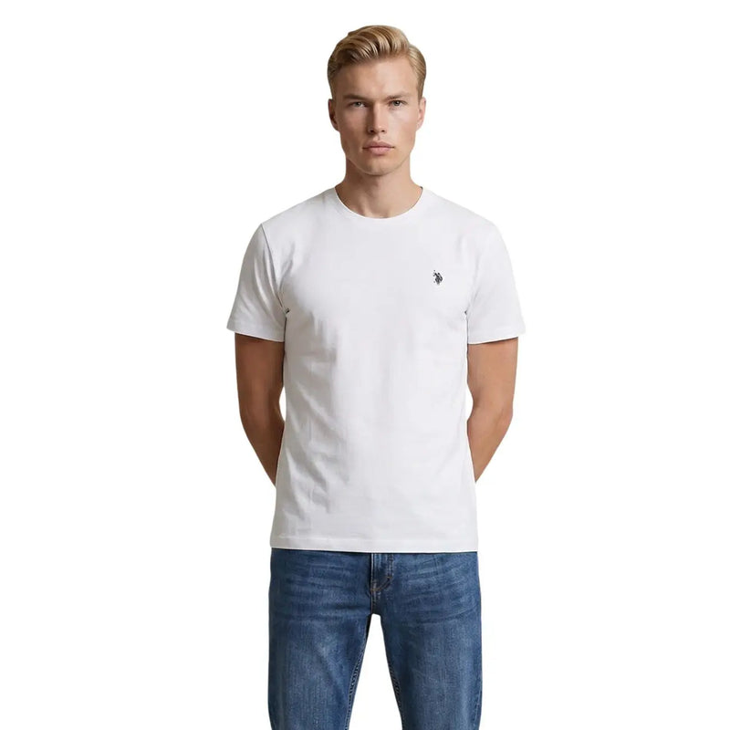 White cotton crew neck t shirt with small embroidered logo on left chest us polo assn men medium classic fit