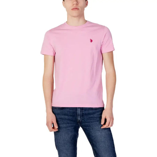 Men t-shirt by u.s. polo assn. in pink with a polka dot pattern, featuring a comfortable cotton fabric