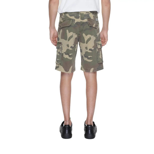 U.S. Polo Assn. shorts for men in olive and beige camouflage with multiple pockets and durable fabric, front view