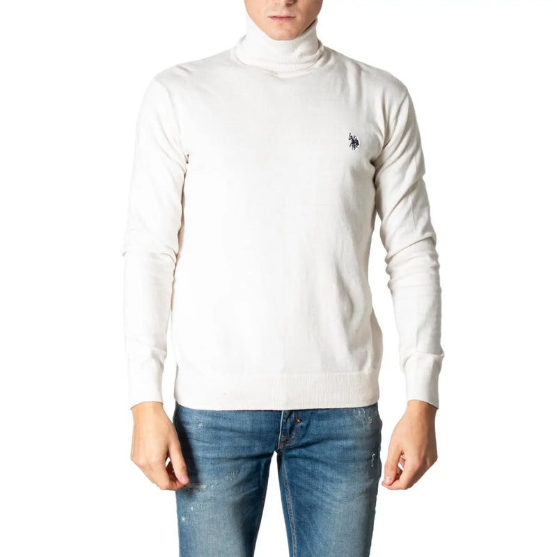 U.S. Polo Assn. sweater for men in white with small black embroidered logo on left chest, front view