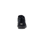Schwarze Ugg Herren-Lederstiefel zum Hineinschlüpfen, klassische Schuhe mit weichem Innenfutter und von hinten sichtbarem Wildleder-Außenmaterial