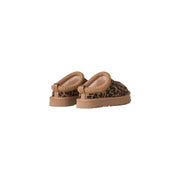 Ugg men suede boots in brown leopard print with tan suede trim and chunky rubber sole slip-on mules