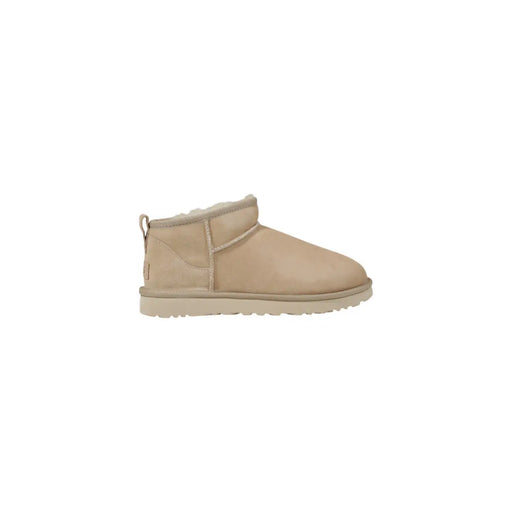 Beige UGG Damen-Ministiefel aus Leder mit Obermaterial aus Wildleder und weichem Lammfellfutter für den Frühling