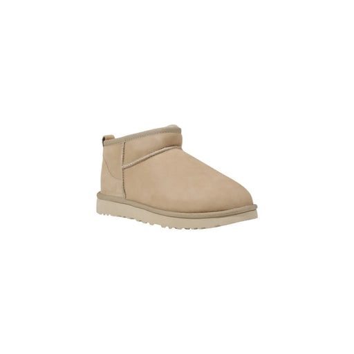 Beige UGG Damen-Mini-Stiefel aus Leder mit Obermaterial aus Wildleder und Gummisohle, entworfen für Frühlingsschuhe