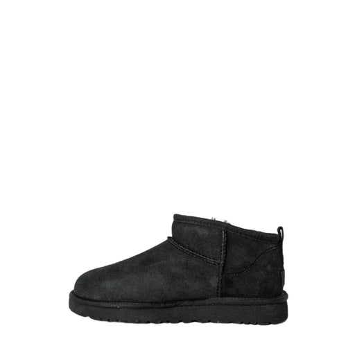 Ugg women leather boots black classic ultra mini featuring black suede upper plush shearling lining and rubber sole