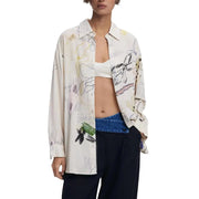 Desigual Classic Long Beige Viscose Shirt for Women with unbuttoned abstract multi-color print