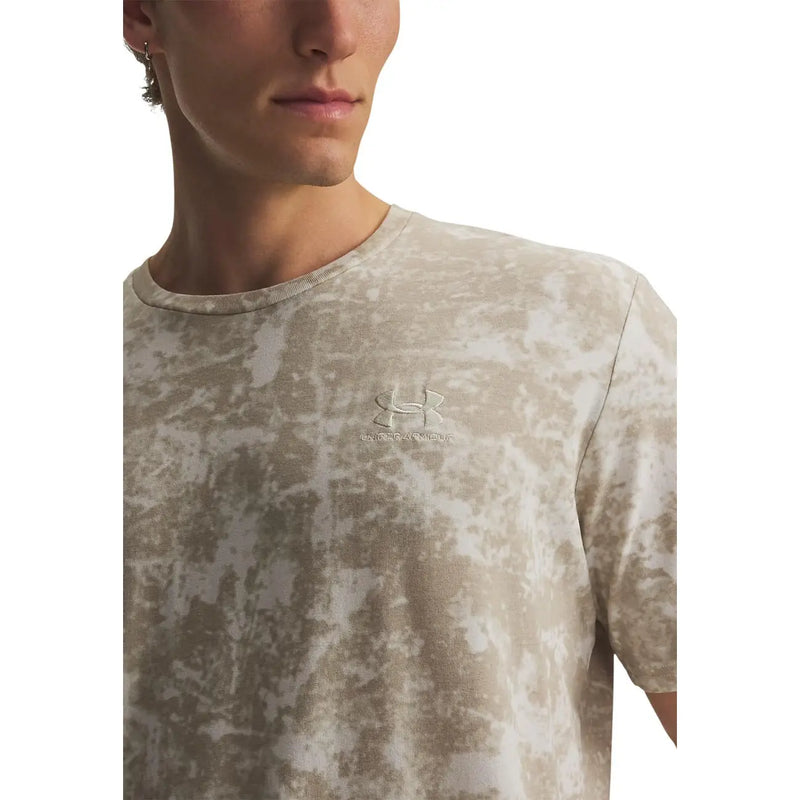 Under Armour men beige tie-dye t shirt regular fit cotton blend with subtle embroidered logo on the chest
