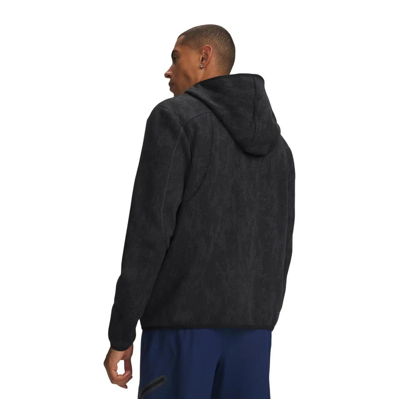 Under Armour men black fleece hoodie sweatshirt with textured heathered fabric and subtle tonal stitching details
