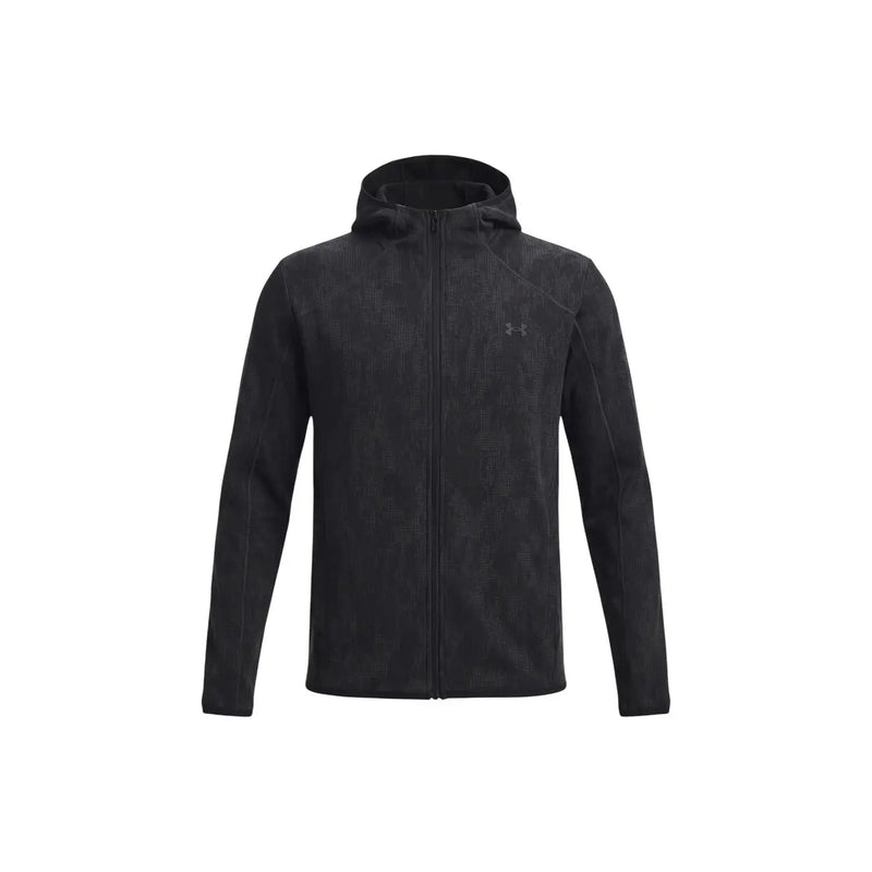 Under Armour men black fleece hoodie sweatshirt with textured fabric finish and front zip-up closure