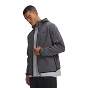 Under armour men black fleece hoodie sweatshirt featuring a gray hoodie with black zipper and trim details