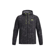 Under armour Schwarze Herren-Kapuzenjacke aus Polyester mit schwarz-grau marmoriertem Muster und neongelben Reißverschlussanhängern