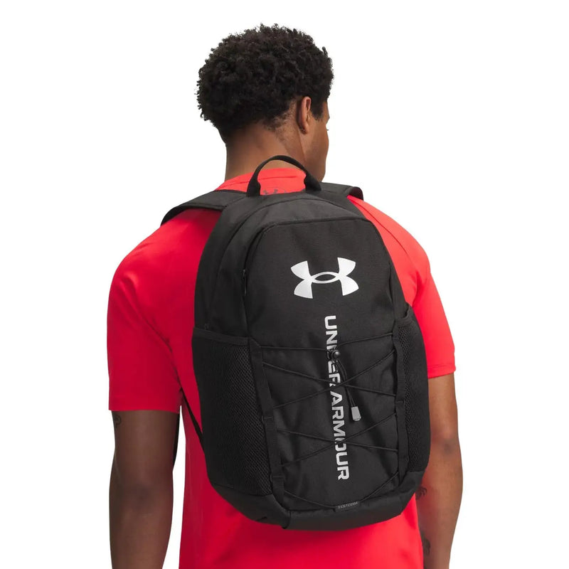 Under Armour men black polyester rucksack with white logo and vertical branding measuring 38x49x14 cm