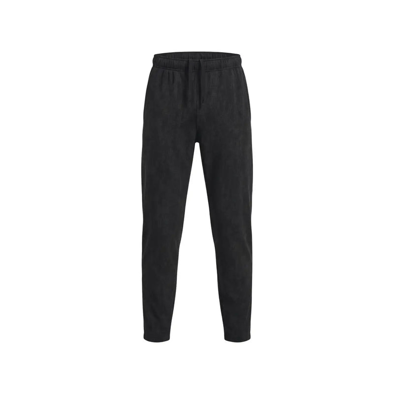Under armour men fleece joggers in black cotton blend with elastic waistband and drawstring front view
