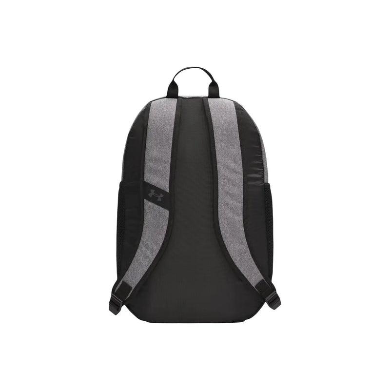 Under Armour Men Hustle Sport 6.0 grey backpack with textured black and gray fabric straps and 26L capacity