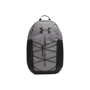 Under armour men hustle sport 6.0 backpack grey 26l with textured fabric body mesh side panels and crisscrossed webbing straps