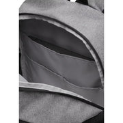 Under Armour men Hustle Sport 6.0 gray heathered fabric laptop backpack with black zipper and interior lining