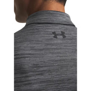 Under armour men polo shirt in dark gray polyester with a subtle heathered pattern and logo on the chest
