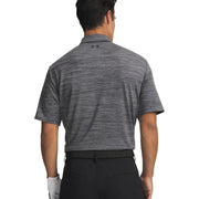 Under armour men polo shirt grey short sleeve polyester showing the back with subtle texture and logo on collar
