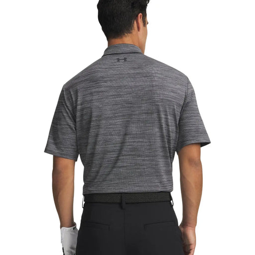 Under armour men polo shirt grey short sleeve polyester showing the back with subtle texture and logo on collar