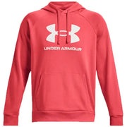 Red Under Armour pullover hoodie featuring white logo for men’s fall/winter collection