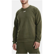 Olive green under armour men crewneck sweatshirt with white chest logo in soft blend for fall winter wear