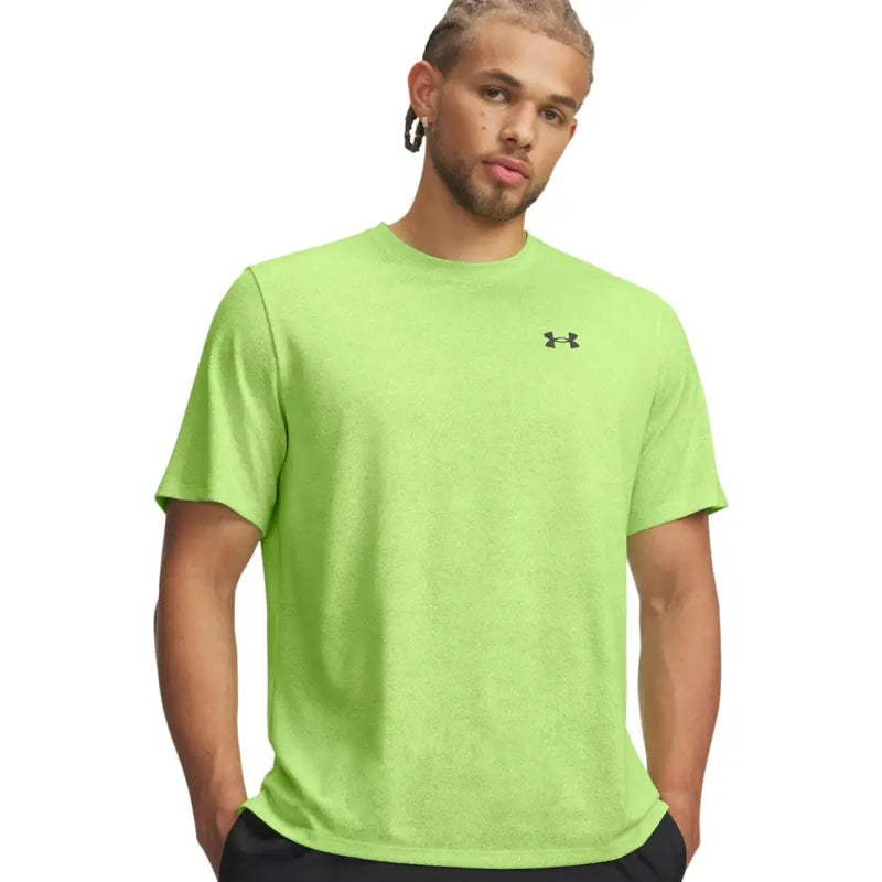 Under Armour Herren-T-Shirt, leuchtend neongrün, Polyester, mit schwarzem Logo auf der Brust, Rundhalsausschnitt, Stil 6005920