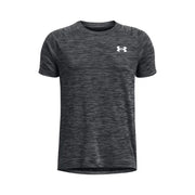 Under armour men t shirt grey heathered polyester short sleeve performance shirt with white logo on chest