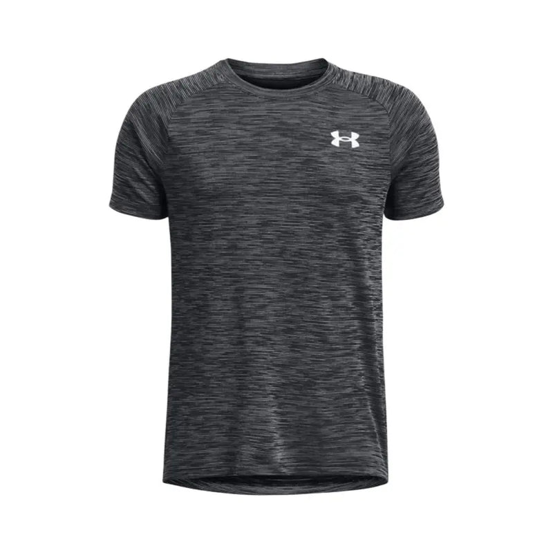 Under armour men t shirt grey heathered polyester short sleeve performance shirt with white logo on chest