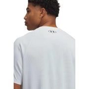 Under Armour men t shirt grey polyester short sleeve with subtle ribbed texture and logo at the neckline