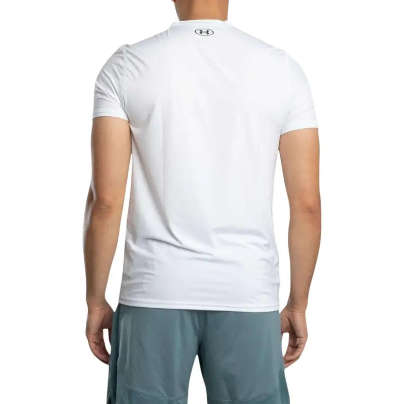 Under Armour Weißes Herren-T-Shirt aus Polyester, kurzärmelig, sportlich, mit dezenter Stoffstruktur und Logo am Halsausschnitt