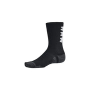 Under armour men athletic black sock with white geometric pattern and reinforced gray heel and toe sections
