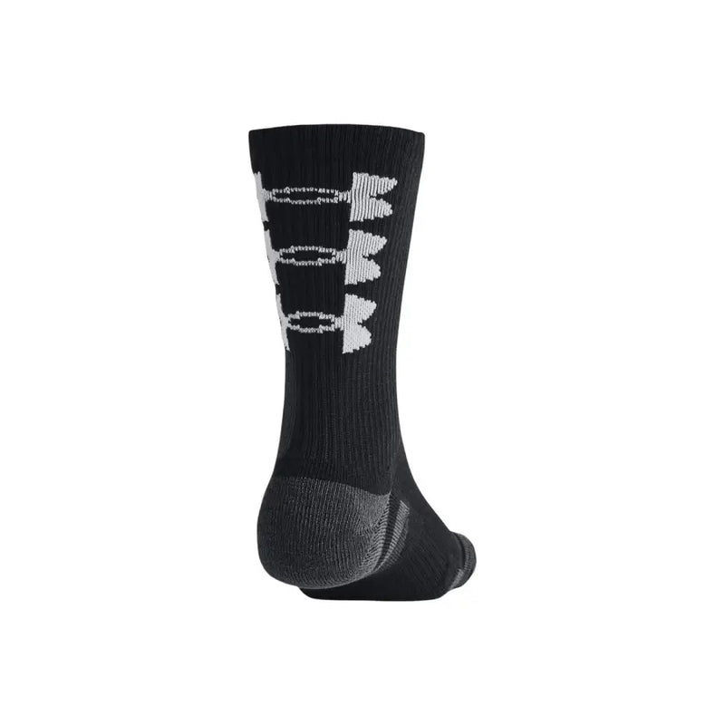 Under Armour men underwear black athletic sock with white logo and gray reinforced heel for enhanced durability