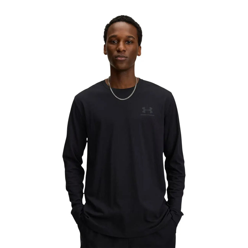 Under armour men white cotton t shirt classic long sleeve with black long-sleeved design and subtle chest logo