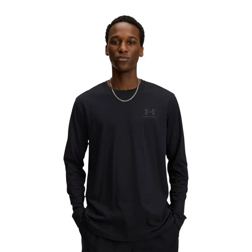 Under armour men white cotton t shirt classic long sleeve with black long-sleeved design and subtle chest logo