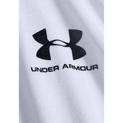 Under armour men white cotton classic long sleeve shirt with bold black logo and brand name on the front
