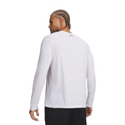 Under armour men white cotton long sleeve performance shirt with subtle logo at the neckline