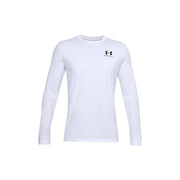 Under Armour men white cotton classic long sleeve performance tee with black logo on the chest